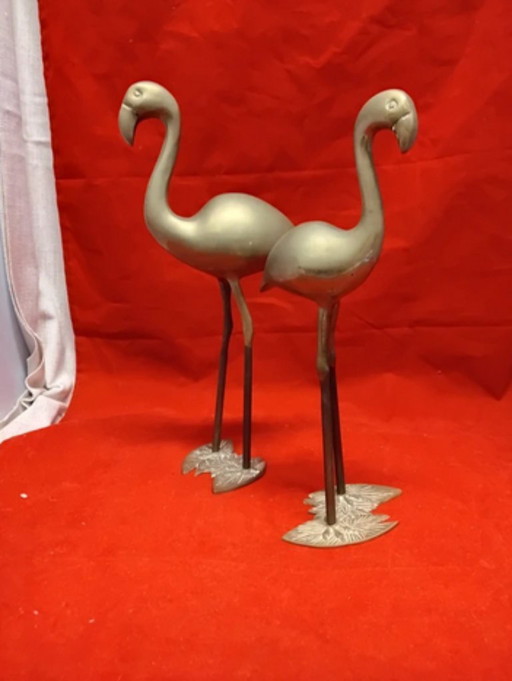 2x Hollywood regency vintage brass flamingos