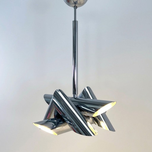 Verchromte Deckenleuchte mit Struktur von Oscar Torlasco für Stilkronen, 1960er Jahre