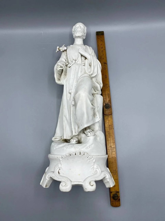 Antike religiöse Statue des Heiligen Josef aus Biskuitporzellan, Ende des 19. – Anfang des 20. Jahrhunderts (photo 8 of 8)