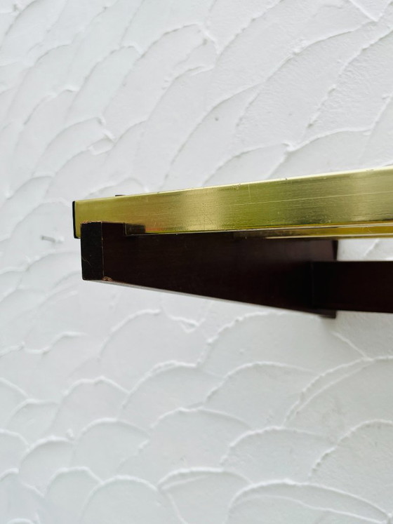 Image 1 of Vintage 1970s wooden and brass wall-mounted coat rack