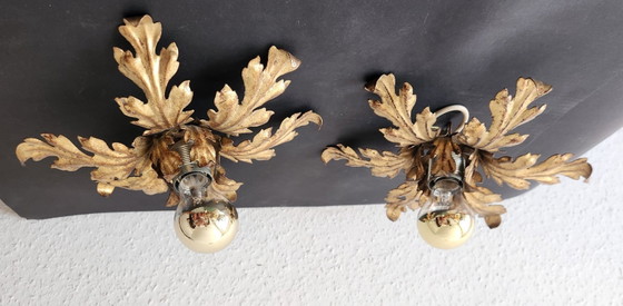 Lámpara de techo estilo Hollywood Regency Florentine, dorada con pan de oro, forjada a mano, diseño floral (photo 10 of 20)