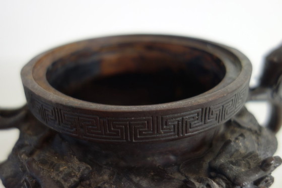 Image 1 of Quemador de perfume/incienso trípode grande con decoración de dragón, China