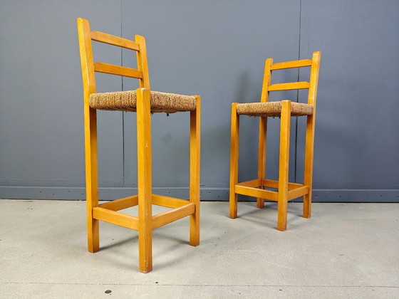 Image 1 of Sgabelli da bar vintage in rovere e corda di carta, anni '60
