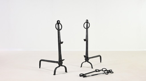 Pair of Wrought Iron Andirons. France, 18th century