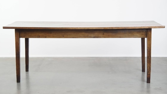 Image 1 of Ancienne table de salle à manger anglaise du début du 19e siècle à 6 places avec plateau en noyer