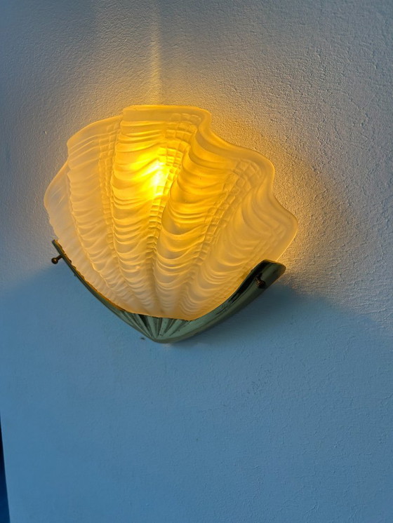 Image 1 of Lampada da parete vintage, ottone e vetro sabbiato, Francia 1960