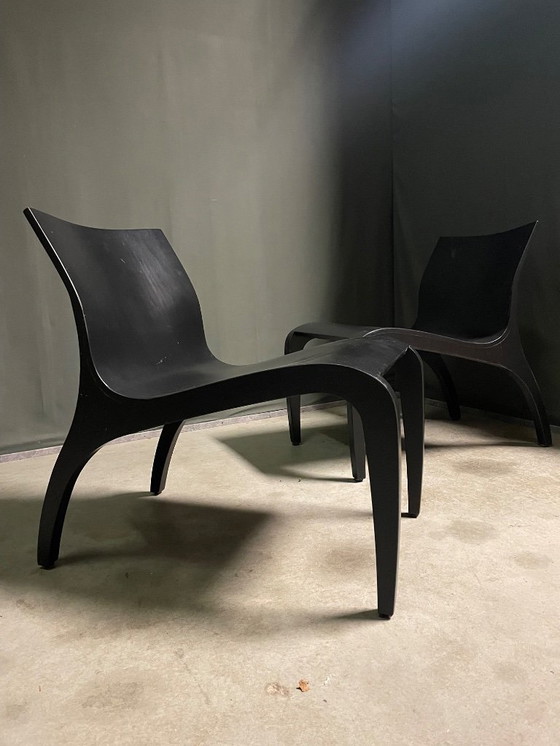 Image 1 of Ein Paar minimalistische Lounge-Sessel aus gebogenem Sperrholz