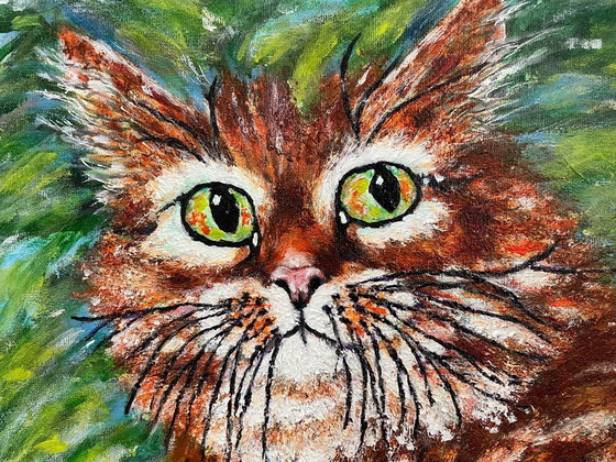 Image 1 of Orange Cat Painting by the Dutch artist Irene van Genderen-van de Wilt
