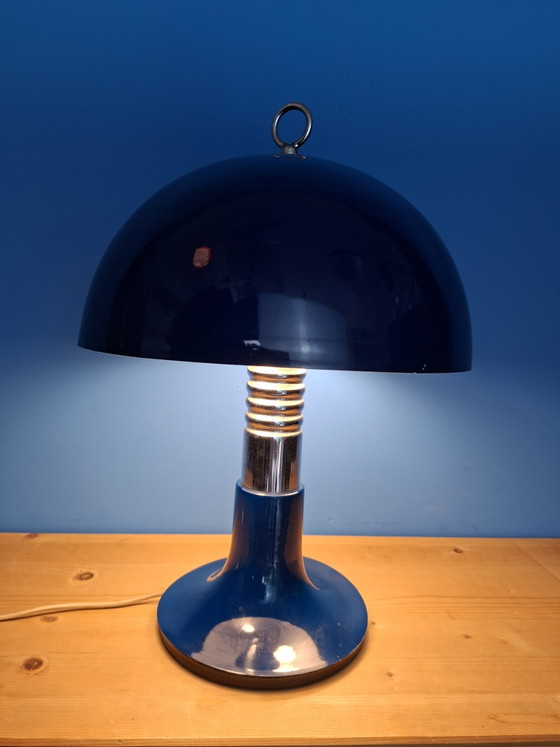 Image 1 of Large deep blue Spanish mushroom table lamp