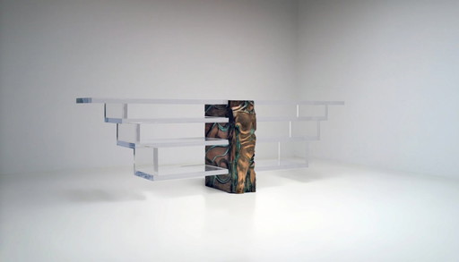 Plexiglass console with bronze male torso by Massimo Papiri for Tamanti, 1970's