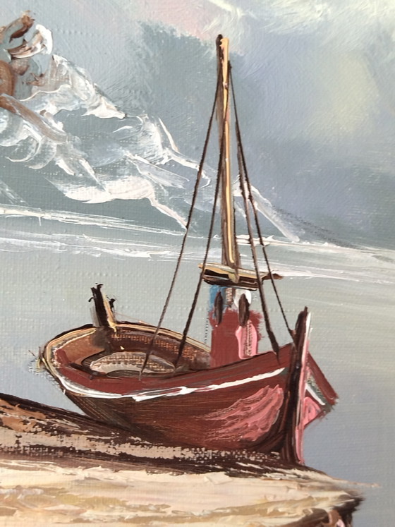 Image 1 of Vintage marine oil painting, 50x43cm