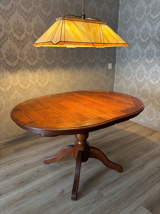 Tiffany-Stijl Glas-In-Lood Hanglamp – Art Deco Klassieker Met Messing Armatuur