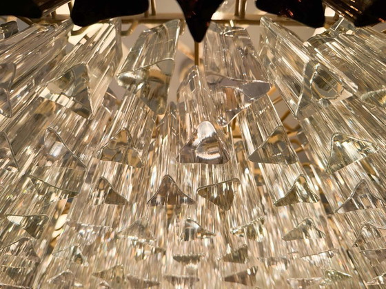 Image 1 of Weelderige kroonluchter van Paolo Venini voor Vivarini, Muranoglas/Prismaglas, Italië, jaren 70, op maat gemaakt