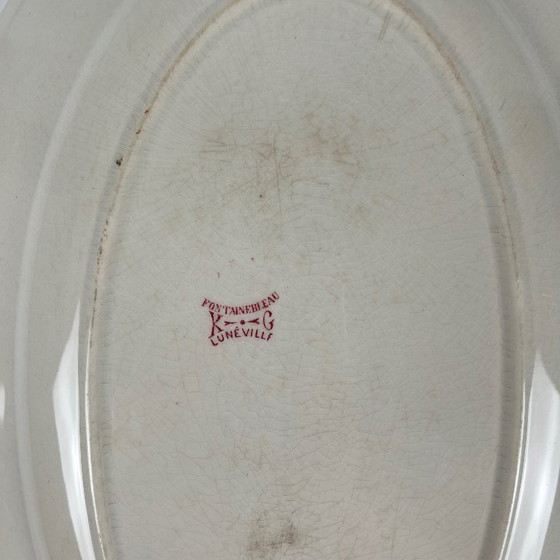 Image 1 of Grande piatto ovale KG Lunéville, in gres, "Fontainebleau", rosa, XIX secolo