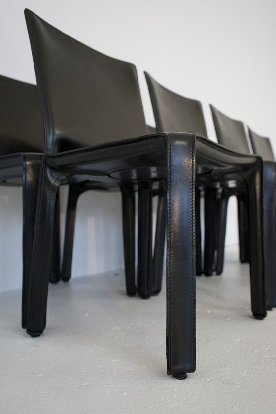 Image 1 of 8x CAB 412 2x CAB 413 Set Sedia con braccioli Sedia da pranzo Pelle Nera Cassina Mario Bellini