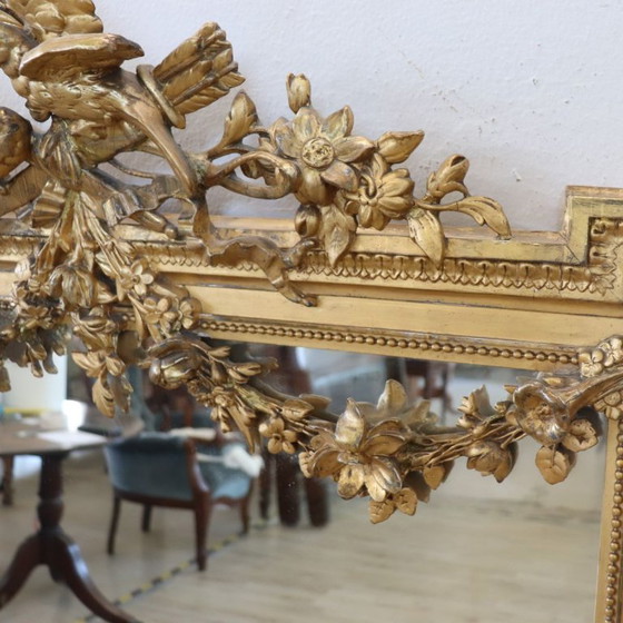 Image 1 of Large Antique Wall Mirror in Gilded Wood, Italy 19th Century