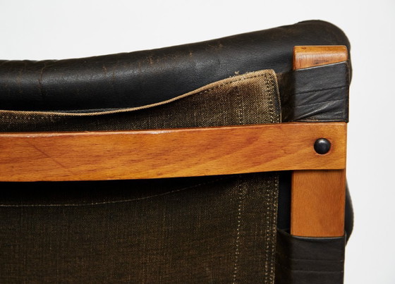 Image 1 of Sedia a sbalzo scandinava in pelle con poggiapiedi di Elsa & Nordahl Solheim per Rybo Rykken, anni '60, set di 2