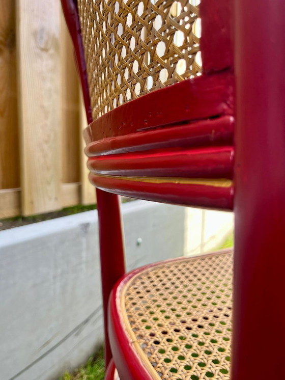 Image 1 of Vintage design stoel – rood & rotan – gerestyld door Ontwerpstudio Anna