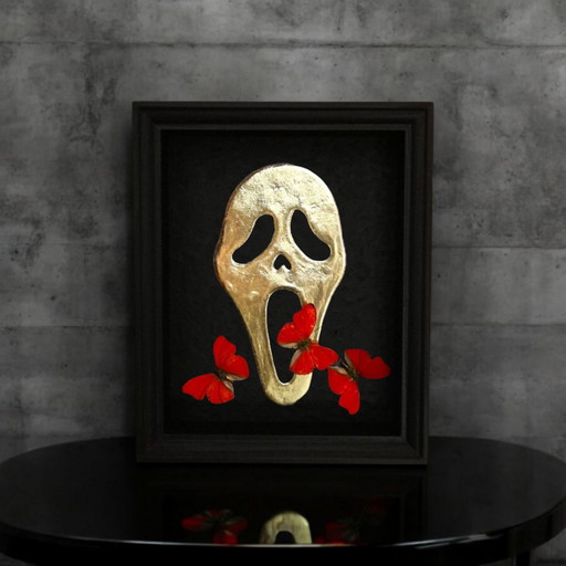 Real Butterflies on 23kt Gold Scream Mask Gilded in Frame Butterfly Artwork