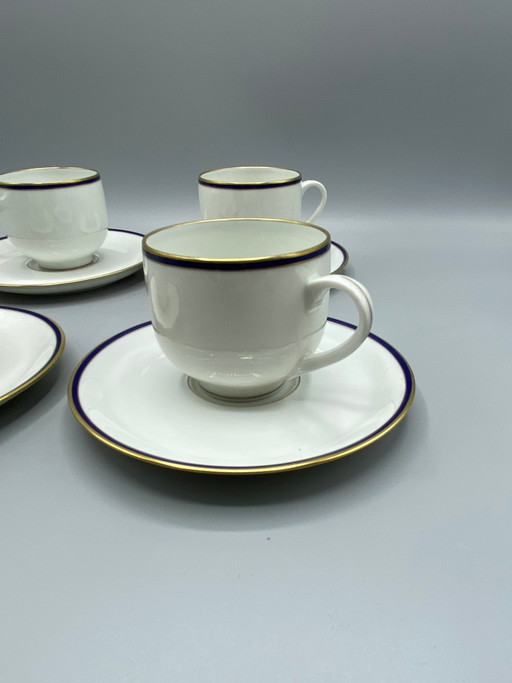4 tasses à café et 4 soucoupes en porcelaine de Limoges, cobalt et or – decoratieve objecten, Gold, Modern (photo 2 of 4)