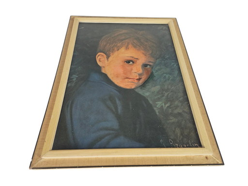 Giovanni Bragolin - Estampe en carton - Garçon à la larme - Vintage - Années 70