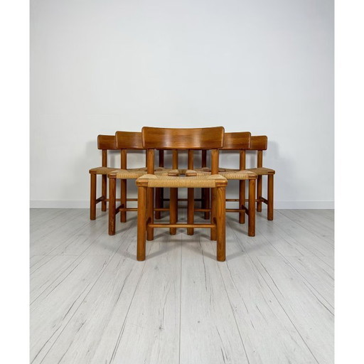6x 6 Vintage Danish Pine Dining Chairs by Rainer Daumiller 70s