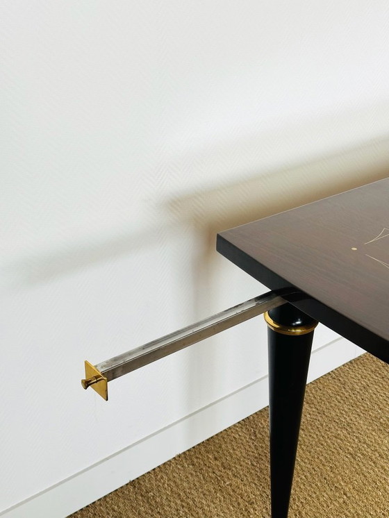 Image 1 of Art Deco modernistische uitschuifbare eettafel van Maccassar ebbenhout, 1950