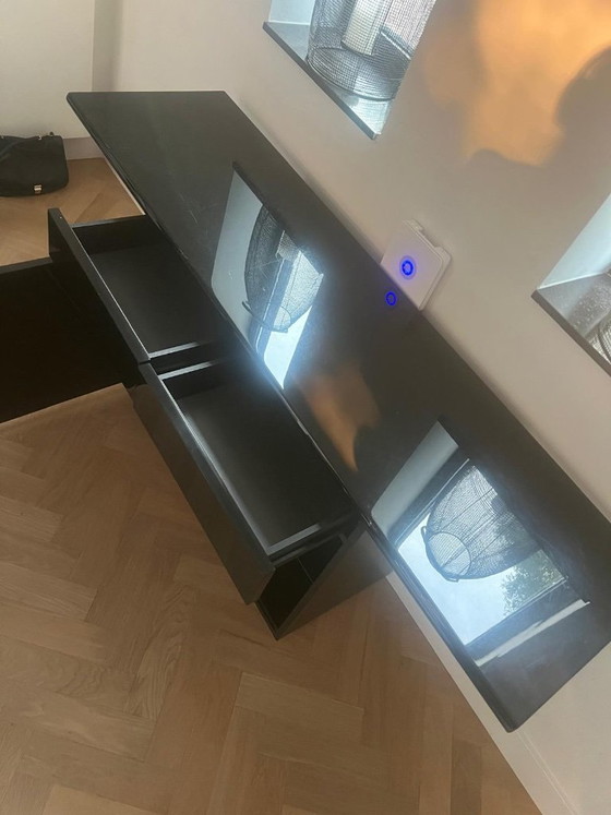 Acerbis Sheraton Sideboard 180 cm – Giotto Stoppino & Lodovico Acerbis – schwarz Hochglanz – Glass, Wood (photo 2 of 6)