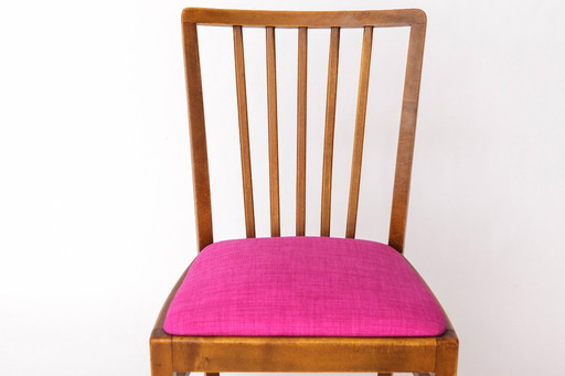 Vintage German Chair – 1950s Beech Wood – Magenta Upholstery – Mid-Century Modern