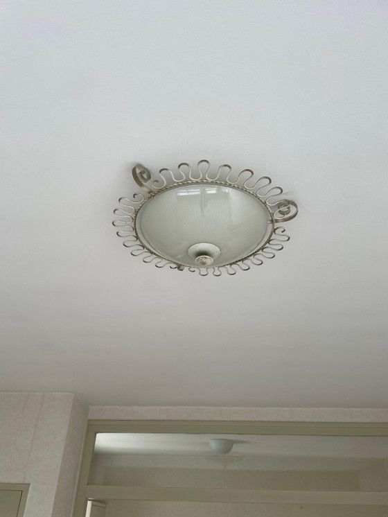 Image 1 of Plafonnier vintage unique des années 50 et 60 - abat-jour en verre