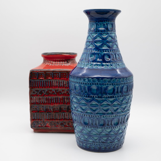 Image 1 of Retro BAY Ceramic Vase DUO 606-30 + 70-20 Fat Lava Vintage 60s WGP Mid-Century 