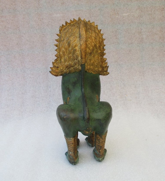 Image 1 of Perro Foo, Latón Dorado Grande 29 Cm, León Khmer / Singha - Altamente Detallado Y Ornamentado