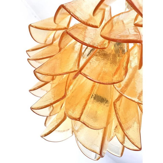Image 1 of Lustre contemporain moderne en verre de Murano ambré « Rondini ».