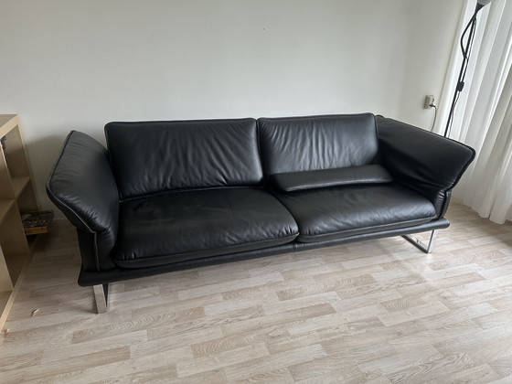 Image 1 of Zwarte leren bank w. Schillig