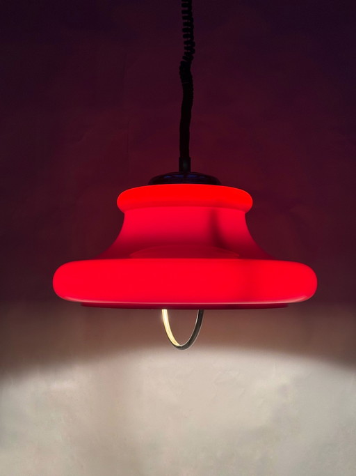 Vintage 1970s Space Age Orange Acrylic Pendant Lamp | Meblo Style – hanglampen, Plastic, Chrome (photo 2 of 6)