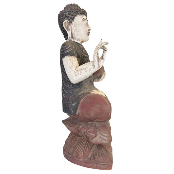 Statue Bouddha de la Médecine Chinois sur Trône de Lotus – Bois – H 43 cm – Sculptures, Wood (photo 3 of 10)