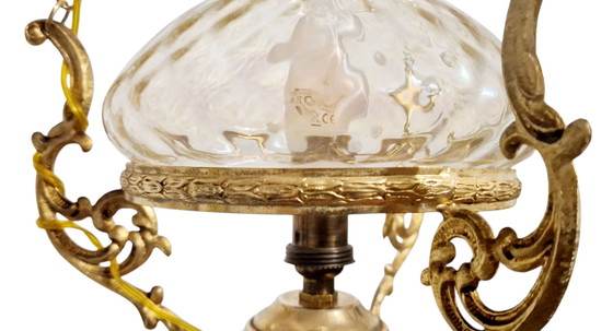Image 1 of Lampada a sospensione d'epoca in ottone e vetro - Stile classico francese - Anni '60
