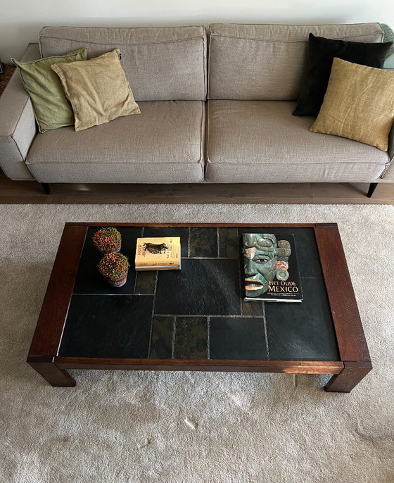 Image 1 of Brutalist salontafel Wenge natuursteen 70s Vintage 
