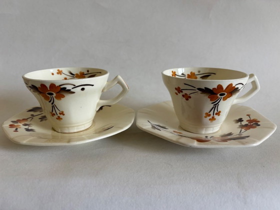 Image 1 of Set of 2 Societe Ceramique "Beatrix" cups and saucers