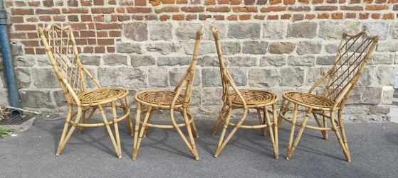Image 1 of Set di 4 sedie in rattan Louis Sognot