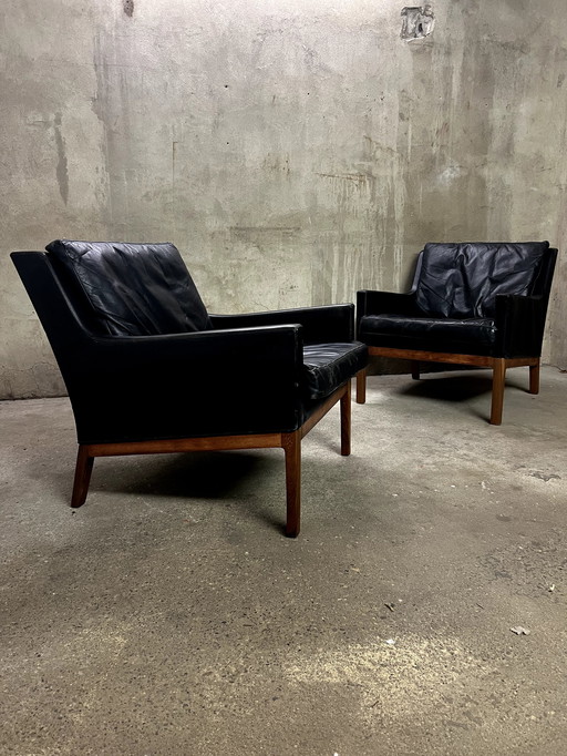 2X leather armchair V. Kai Lyngfeldt Larsen / Soren Willadsen 60s-70s