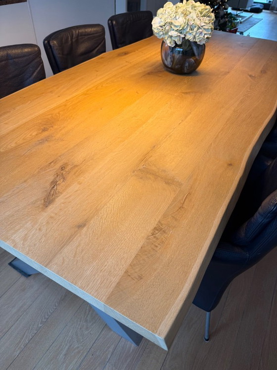 Image 1 of Tree trunk dining table 240 cm + 6 leather dining chairs