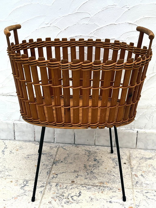 Jardinière panier vintage en bambou et osier