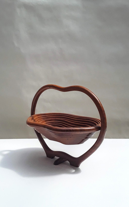 Sculptural Teak Wooden Collapsible Fruit Bowl , Denmark 1950s - 1960s .