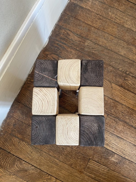 Image 1 of Set de 3 tabourets motif damier en bois massif