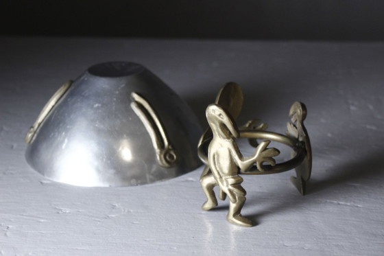 Image 1 of Skulpturale Schale, postmodernes Design, Messing & Aluminium, 1980er Jahre