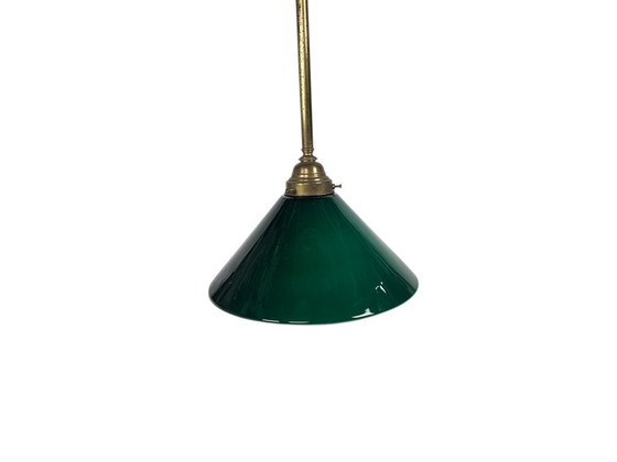 Image 1 of Vintage pendant lamp - billiard lamp - opaline - brass - 1960s