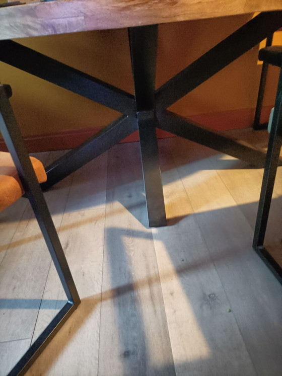 Mango wood dining table with 4 chairs – Dining set, Metal, Textile (photo 6 of 6)