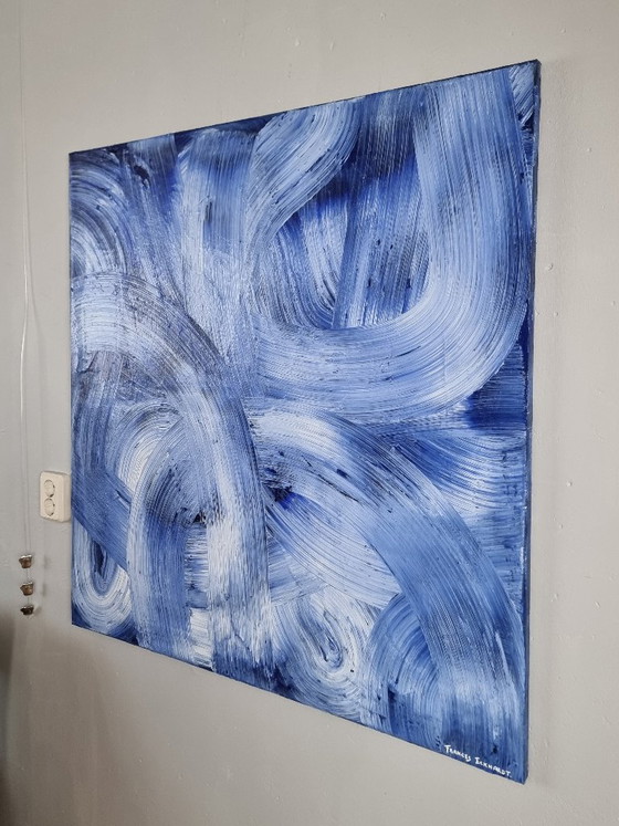 Image 1 of Frances Eckhardt - 100x100 cm handgeschilderd abstact blauw schilderij modern hedendaagse kunst