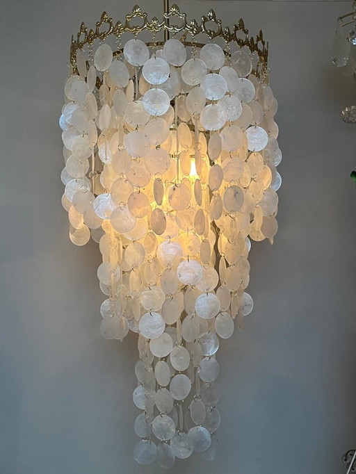 Vintage 60's capiz shell pendant lamp xxl size